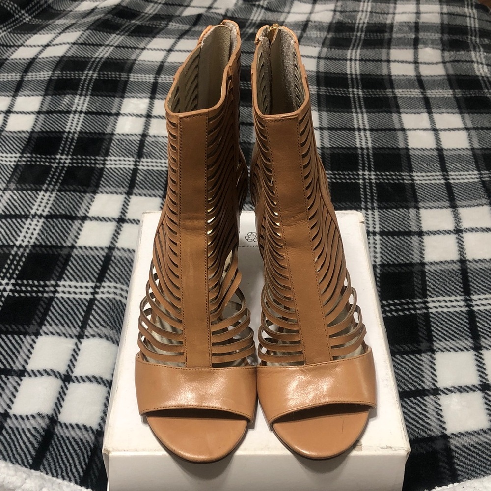 MICHAEL Michael Kors Tan Strappy Cutout Peep-Toe Heels